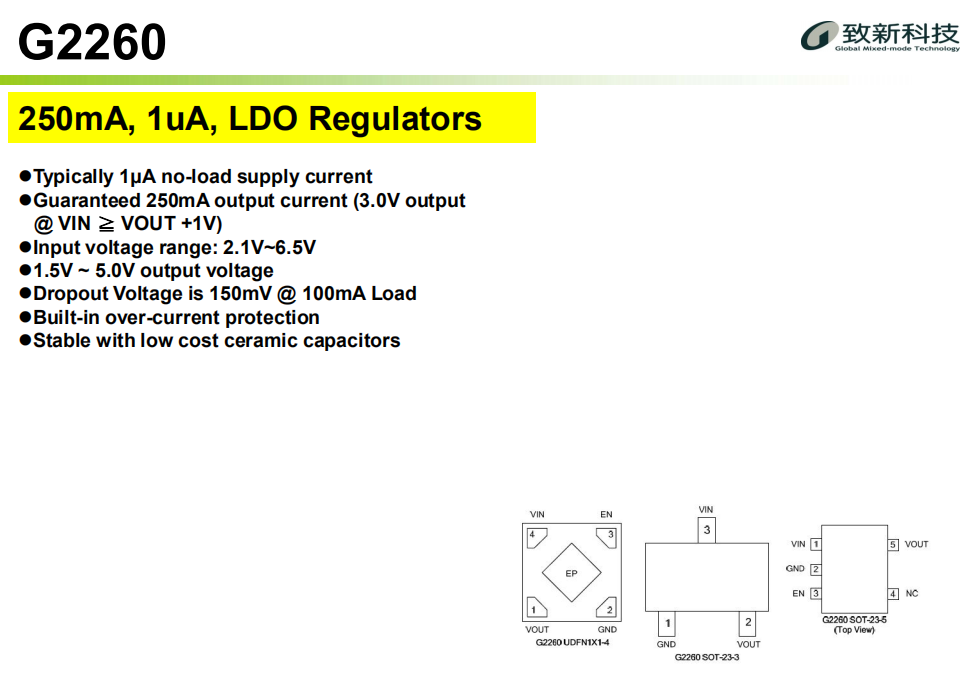 G2260 台湾致新代理商 GMT LDO系列 单电源LDO